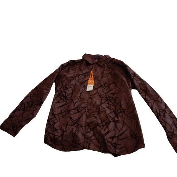 Franky Max Button Front Flocked Shirt Bamboo Leaf Print Brown Espresso 2XL - Picture 4 of 6